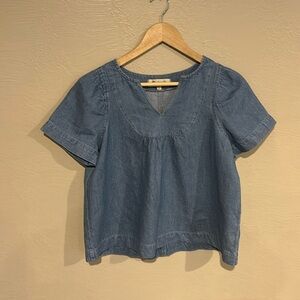 Madewell Chambray Top Blue Linen Cotton Short Sleeve Size XXS